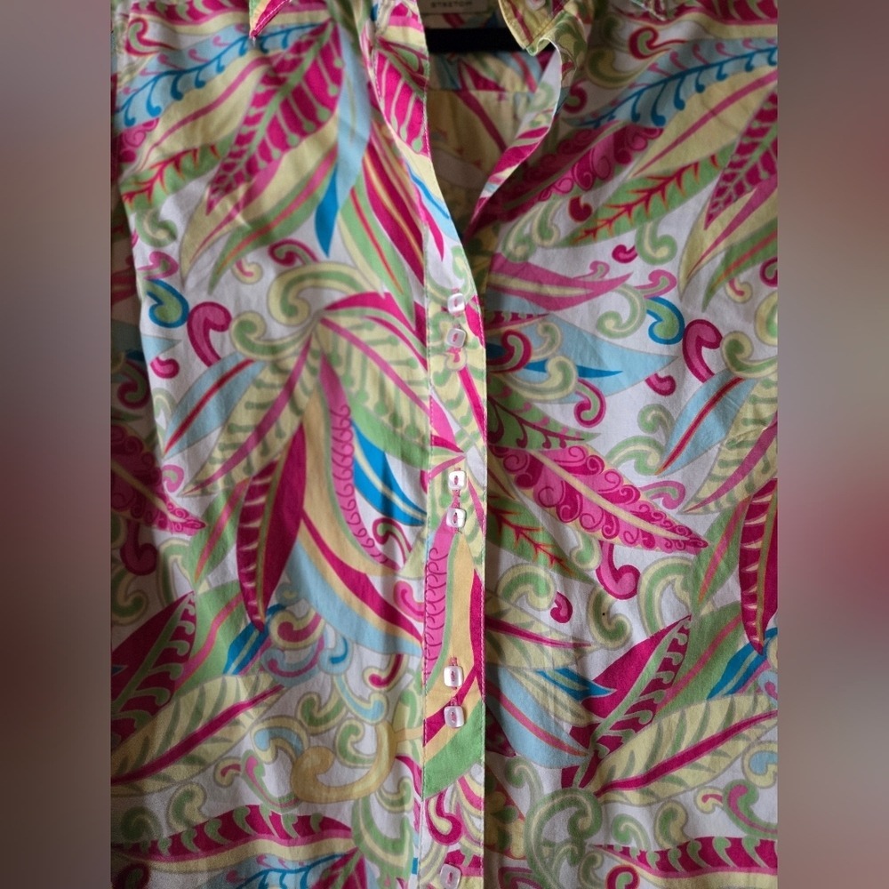 Vintage Tommy Hilfiger Paisley Button Down Shirt Pink Green Y2K Boho Large - Picture 4 of 9